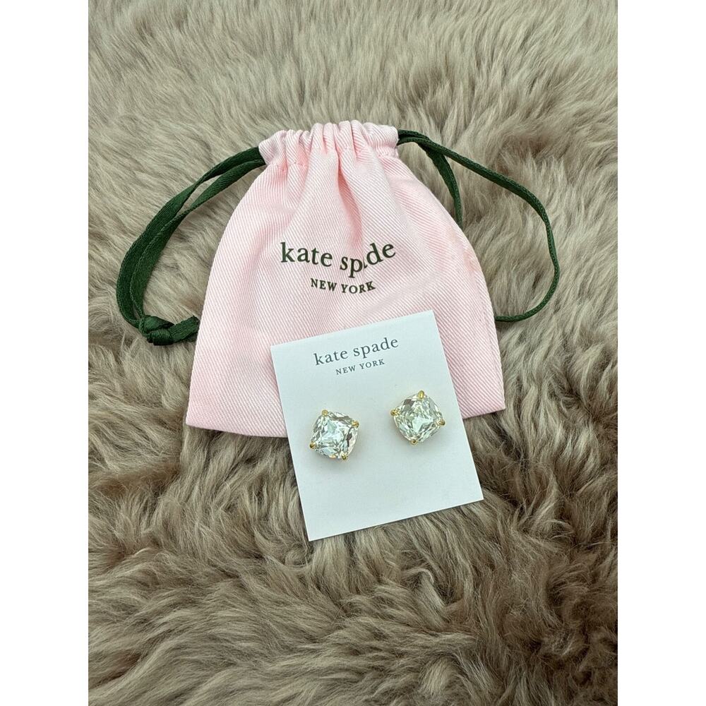 Kate Spade New York‎ Square Stud Earrings Clear Shiny Gold Plated Hardware